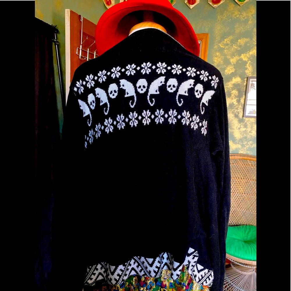 Cropped layered skull and kitty sweater